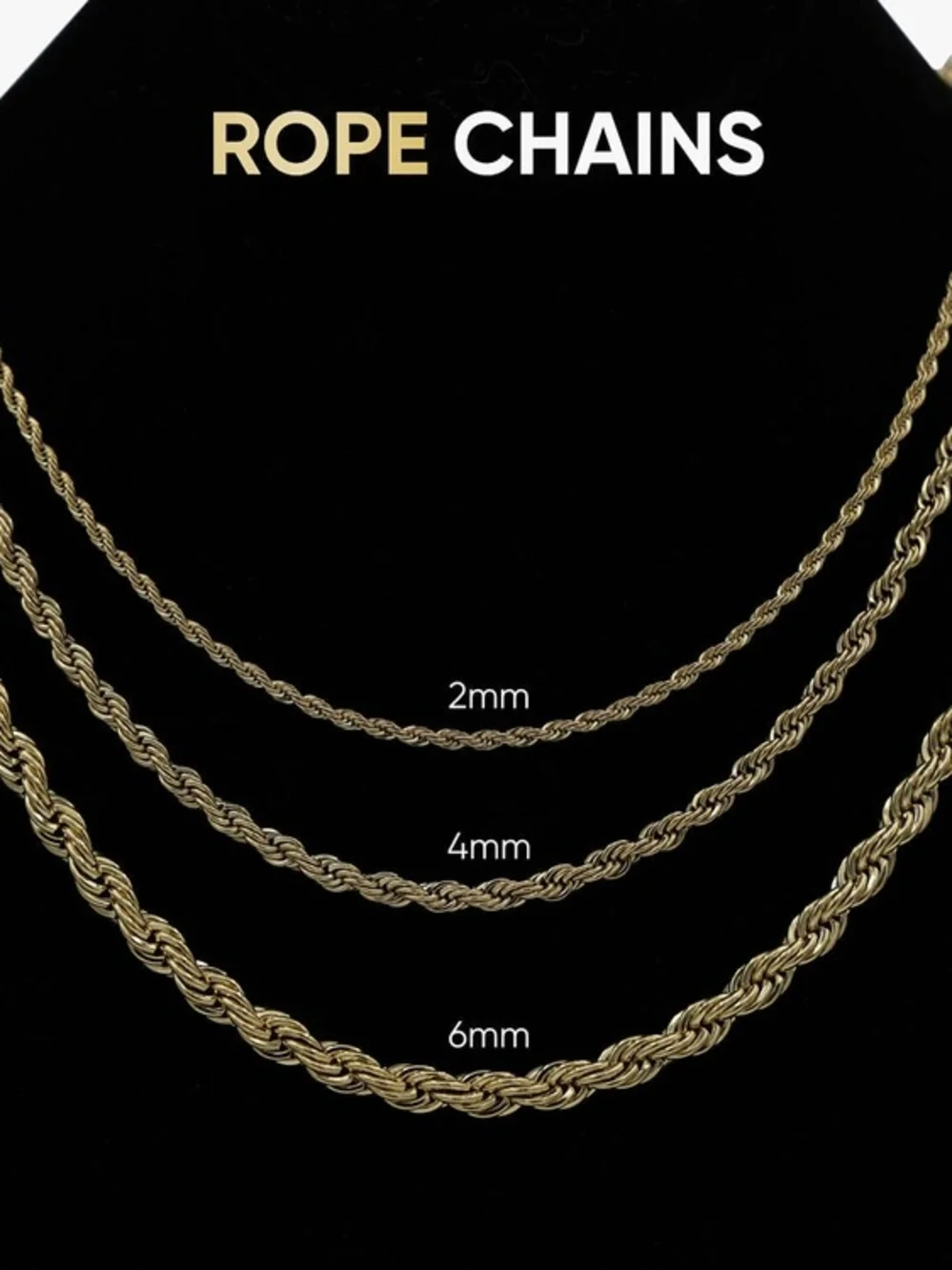 GLD White Gold 4mm Rope Chain Necklace and Bracelet Set - Brand New In Box